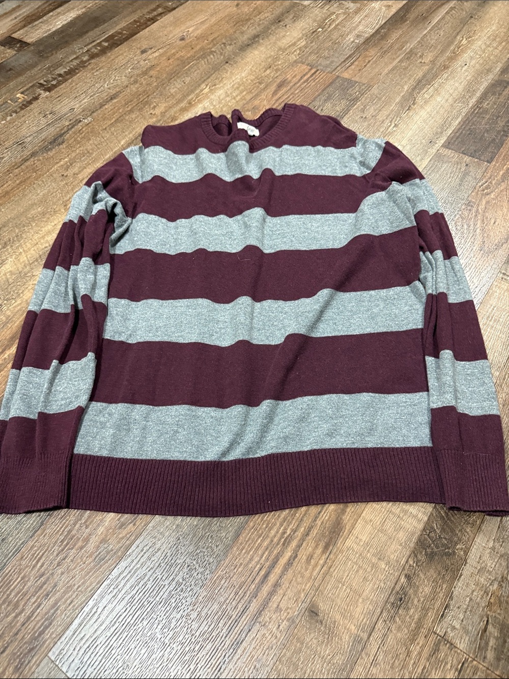 Sonoma Men's Maroon & Gray Striped Crewneck Sweater